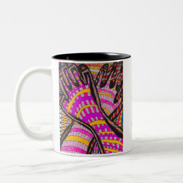 Magenta & Yellow Hands Coffee Mug (Left)