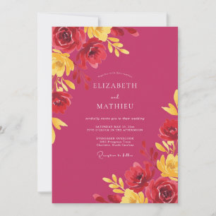 Magenta Yellow Poppy Wedding Invitation
