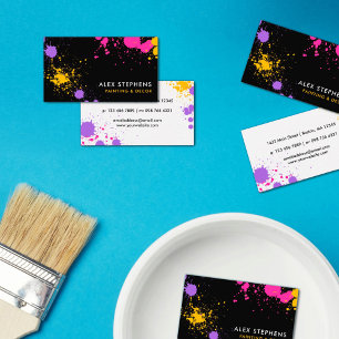 Magenta Yellow Purple Black Paint Splatter Business Card