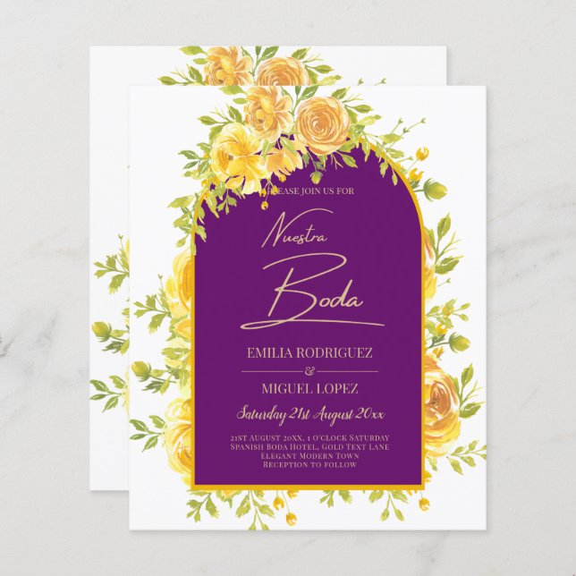 Magenta Yellow Roses Plum Purple Gold Wedding  (Front/Back)