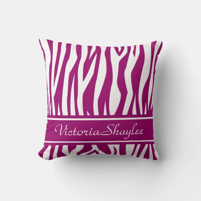 Magenta Zebra Print with custom text Cushion (Front)