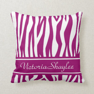 Magenta Zebra Print with custom text Cushion
