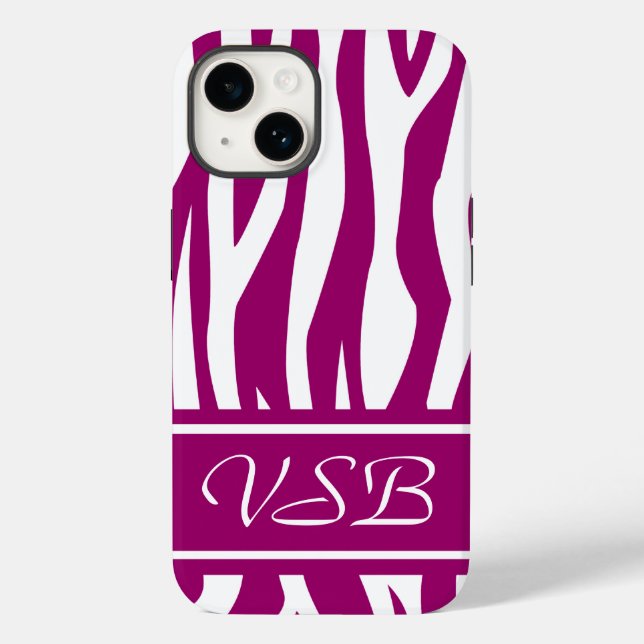 Magenta Zebra Print with monogram Case-Mate iPhone Case (Back)