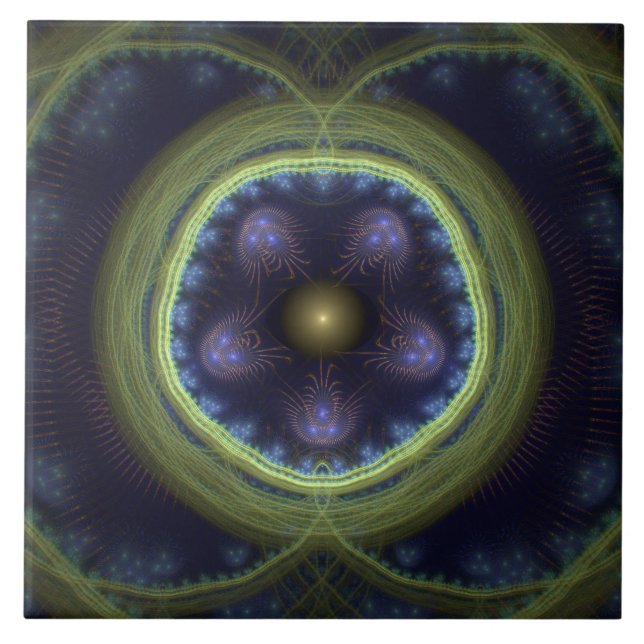 Magestic fractal green blue mystical pattern ceramic tile (Front)
