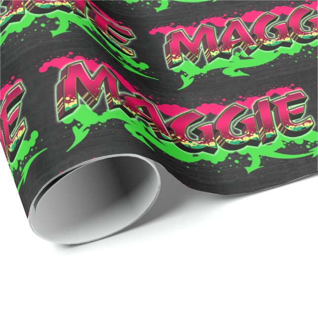 Maggie first name graffiti red green wrapping paper (Roll Corner)