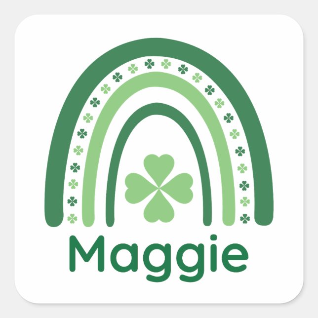 Maggie Name Clover Boho Rainbow Square Sticker (Front)