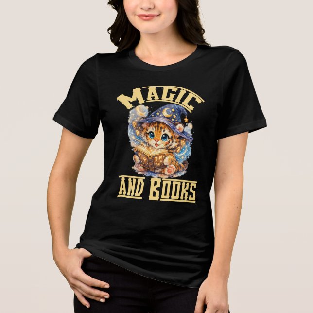 Magic and Books Cat Tri-Blend Shirt (Front)