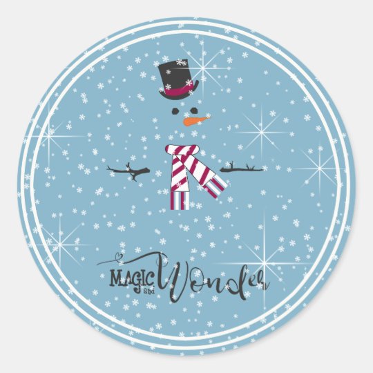 Magic and Wonder Christmas Snowman Blue ID440 Classic Round Sticker