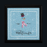 Magic and Wonder Christmas Snowman Blue ID440 Gift Box<br><div class="desc">Beautiful keepsake box for Christmas featuring a stylised snowman framed in white on a cadet blue background scattered with snowflakes and stars. Elegant typography of 'Magic and Wonder' completes the design. Add your name to personalise if preferred. Search ID440 to see other coordinating products and additional colour options for this...</div>