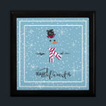 Magic and Wonder Christmas Snowman Blue ID440 Gift Box<br><div class="desc">Beautiful keepsake box for Christmas featuring a stylised snowman framed in white on a cadet blue background scattered with snowflakes and stars. Elegant typography of 'Magic and Wonder' completes the design. Add your name to personalise if preferred. Search ID440 to see other coordinating products and additional colour options for this...</div>