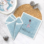Magic and Wonder Christmas Snowman Blue ID440 Napkin<br><div class="desc">Beautiful Christmas paper napking design featuring a stylised snowman framed in white on a cadet blue background scattered with snowflakes and stars. Elegant trendy typography of 'Magic and Wonder' completes the design. Add your name to personalise if preferred. Search ID440 to see other coordinating products and additional colour options for...</div>
