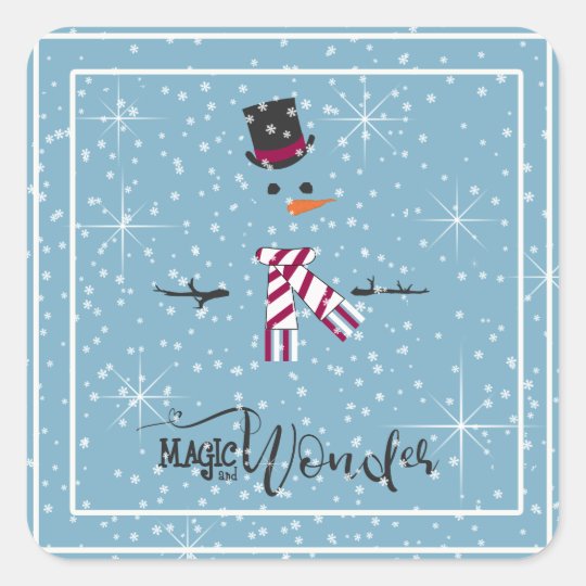 Magic and Wonder Christmas Snowman Blue ID440 Square Sticker