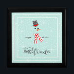 Magic and Wonder Christmas Snowman Mint ID440 Gift Box<br><div class="desc">Beautiful keepsake box for Christmas featuring a stylised snowman framed in white on a mint green background scattered with snowflakes and stars. Elegant typography of 'Magic and Wonder' completes the design. Add your name to personalise if preferred. Search ID440 to see other coordinating products and additional colour options for this...</div>