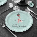 Magic and Wonder Christmas Snowman Mint ID440 Paper Plate<br><div class="desc">Beautiful minimalist Christmas paper plate design featuring a stylized snowman framed in white on a mint green background scattered with snowflakes and stars. Elegant trendy typography of 'Magic and Wonder' completes the design. Add your name to personalize if preferred. Search ID440 to see other coordinating products and additional color options...</div>