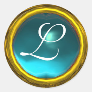 MAGIC AQUAMARINE MONOGRAM bright vibrant  blue Classic Round Sticker