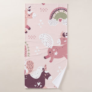 Magic background with little unicorns and rainbows bath towel