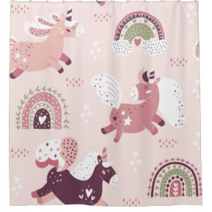 Magic background with little unicorns and rainbows shower curtain