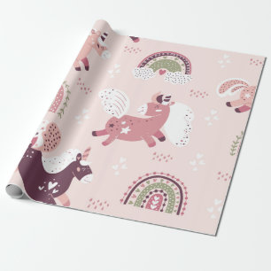 Magic background with little unicorns and rainbows wrapping paper