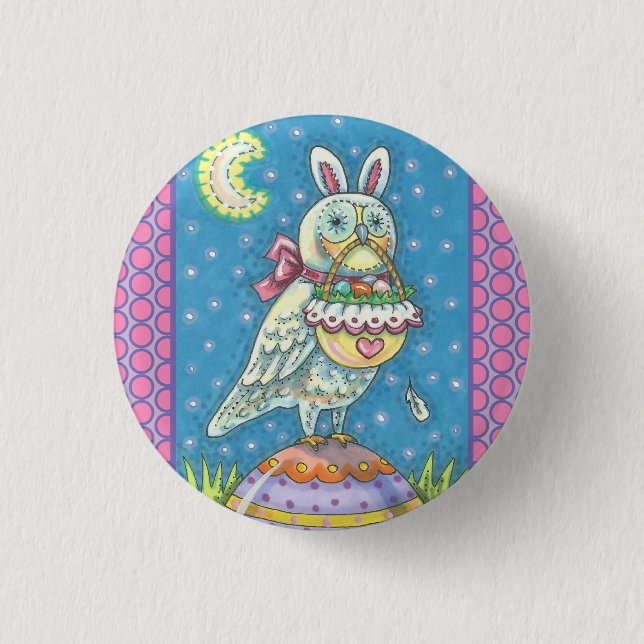 MAGIC BARN OWL & EASTER BASKET, HOLIDAY BUTTON Rnd (Front)