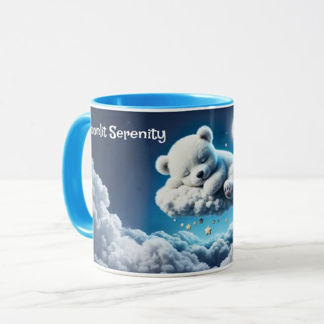 Magic bear dreamy night pastel blue art mug (Front Left)