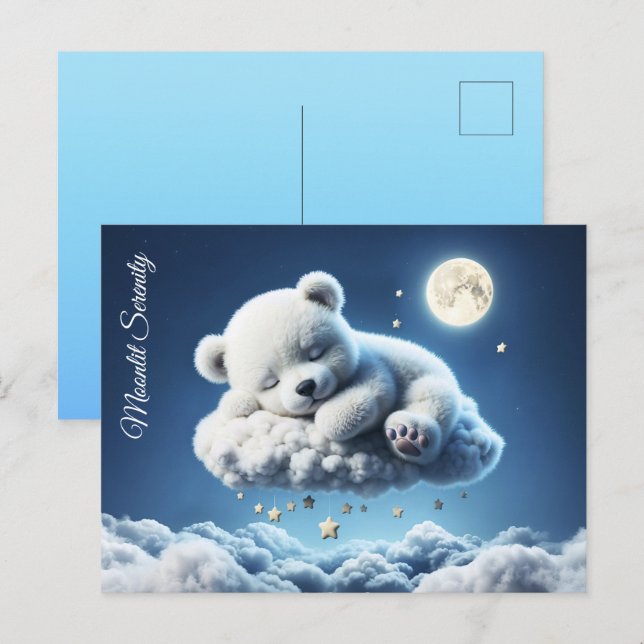 Magic bear dreamy night pastel blue art postcard (Front/Back)