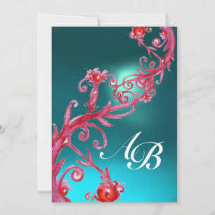 MAGIC BERRIES 3,MONOGRAM Aquamarine blue Invitation