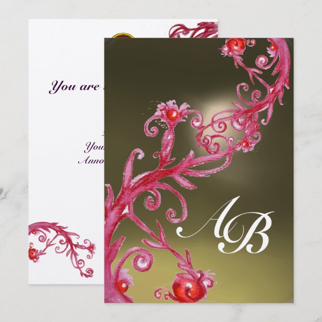 MAGIC BERRIES 3,MONOGRAM ruby metallic gold Invitation (Front/Back)