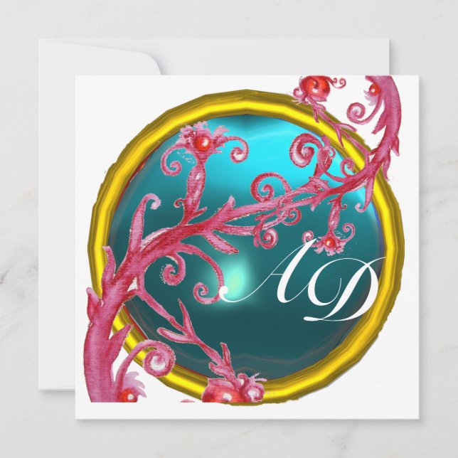 MAGIC BERRIES 4,MONOGRAM blue aquamarine Invitation (Front)