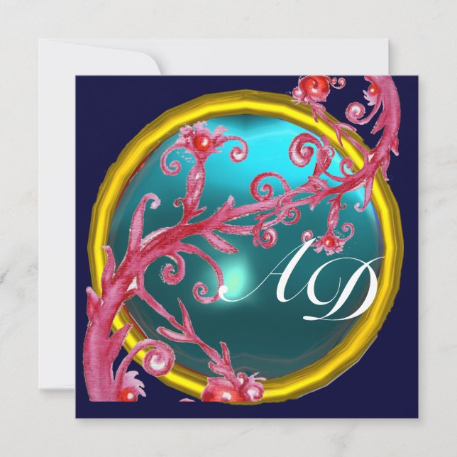 MAGIC BERRIES 4,MONOGRAM blue black purple white Invitation (Front)