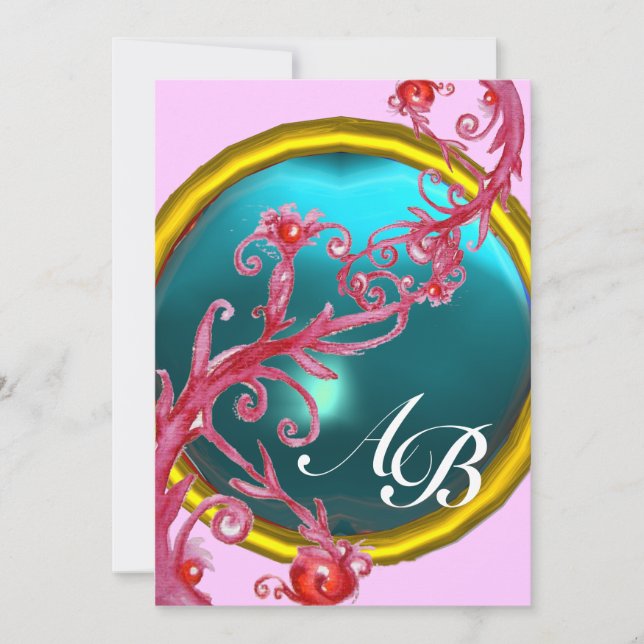 MAGIC BERRIES 4,MONOGRAM red agate Invitation (Front)