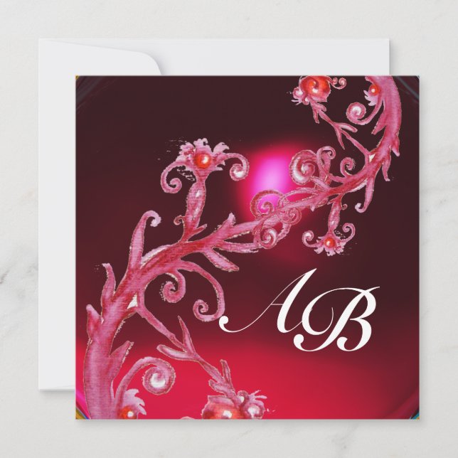 MAGIC BERRIES 4,MONOGRAM red burgundy Invitation (Front)