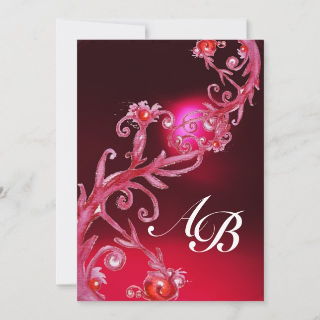 MAGIC BERRIES 4,MONOGRAM red burgundy Invitation (Front)