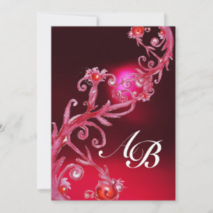 MAGIC BERRIES 4,MONOGRAM red burgundy Invitation