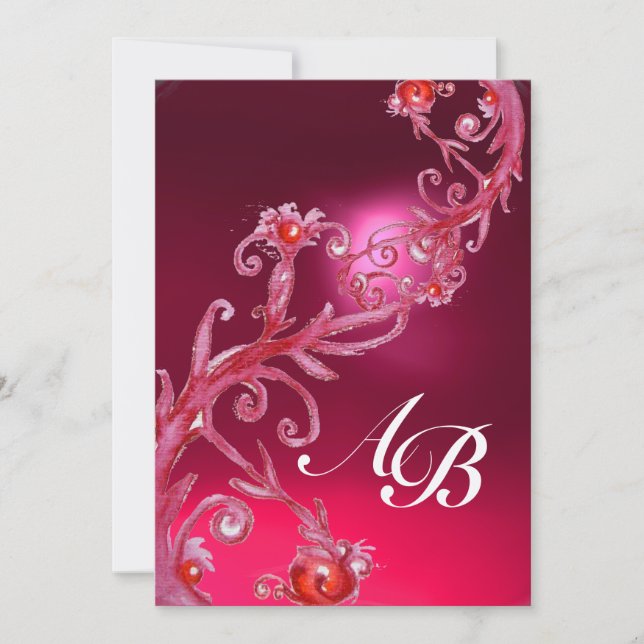 MAGIC BERRIES 4,MONOGRAM red ruby champagne Invitation (Front)