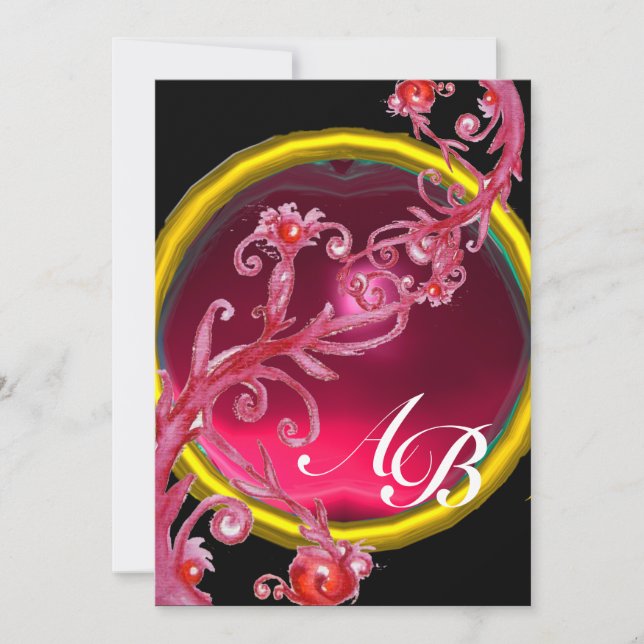 MAGIC BERRIES 4,MONOGRAM red ruby Invitation (Front)