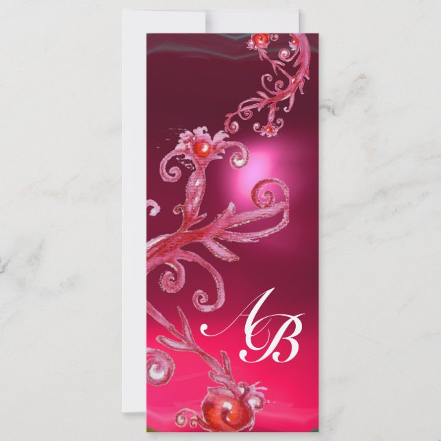MAGIC BERRIES 4,MONOGRAM red ruby white silver Invitation (Front)