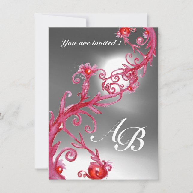 MAGIC BERRIES 4,MONOGRAM red white crystal Invitation (Front)