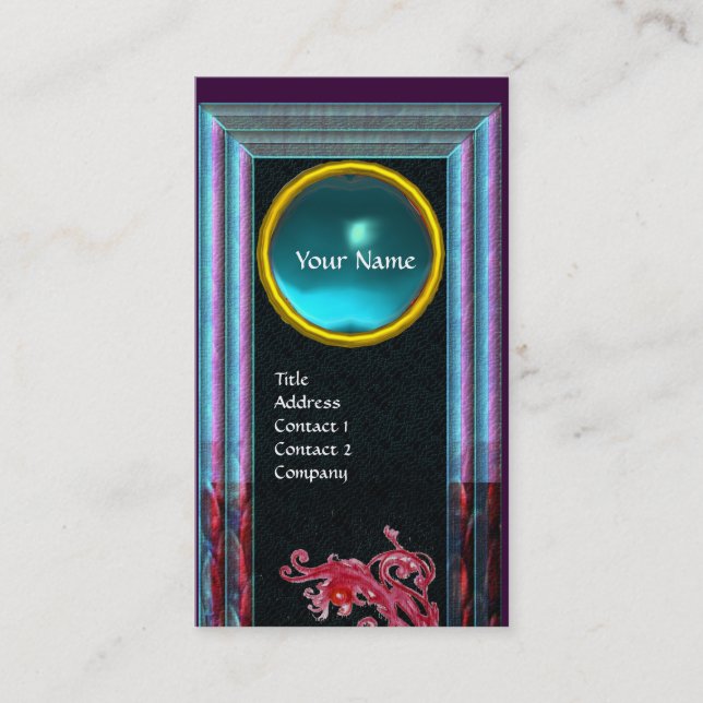 MAGIC BERRIES  BLUE AQUAMARINE GEM MONOGRAM Teal Business Card (Front)