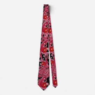 MAGIC BERRIES Fantasy Black Red Pink Floral Swirls Tie