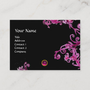 MAGIC BERRIES FUCHSIA AMETHYST GEM MONOGRAM,black Business Card