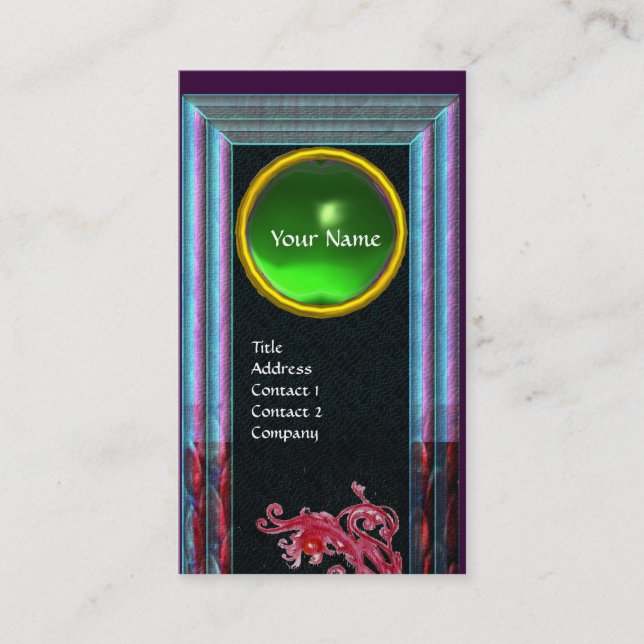 MAGIC BERRIES GREEN EMERALD MONOGRAM,black blue Business Card (Front)