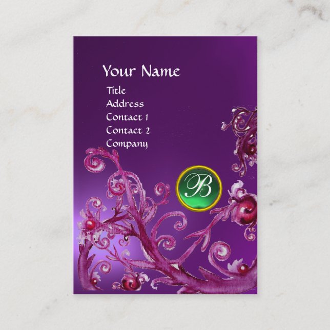 MAGIC BERRIES GREEN GEM MONOGRAM amethyst purple Business Card (Front)