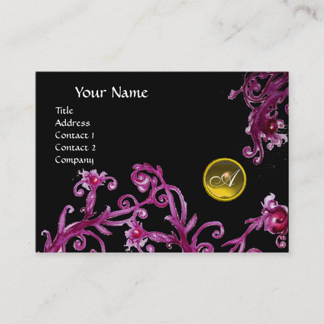 MAGIC BERRIES MONOGRAM black gem yellow Business Card (Front)