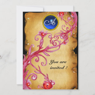 MAGIC BERRIES MONOGRAM, blue Invitation