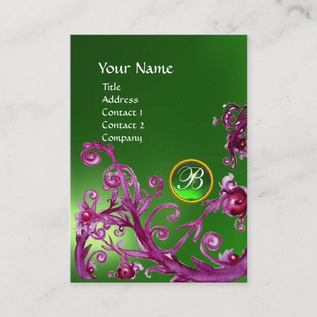 MAGIC BERRIES MONOGRAM GEM emerald green Business Card (Front)