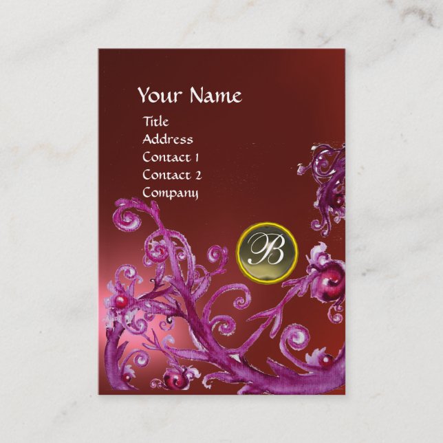 MAGIC BERRIES MONOGRAM GEM ruby red blue Business Card (Front)