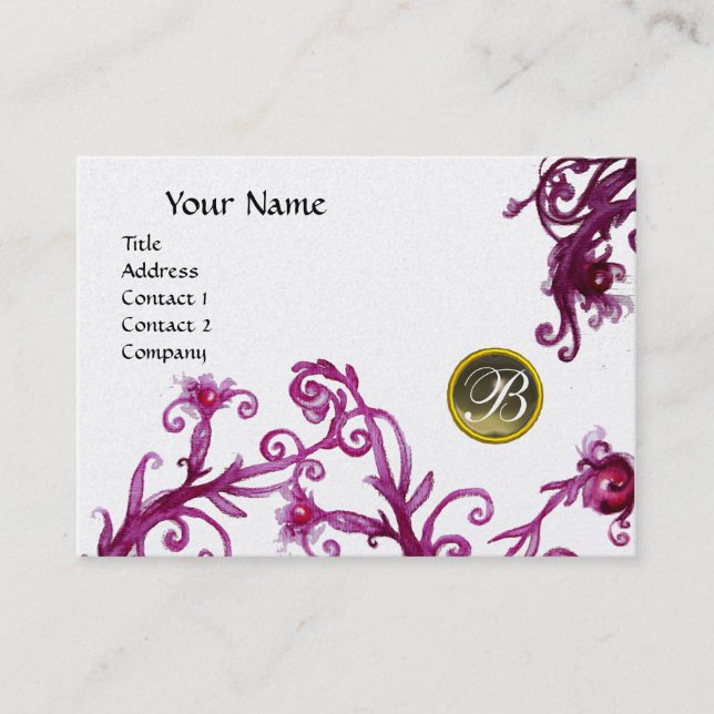 MAGIC BERRIES MONOGRAM, Grey Agate gold Business Card (Front)