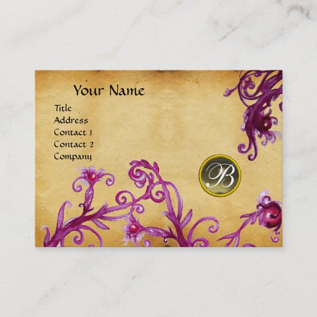 MAGIC BERRIES MONOGRAM, Grey Agate parchment Business Card (Front)