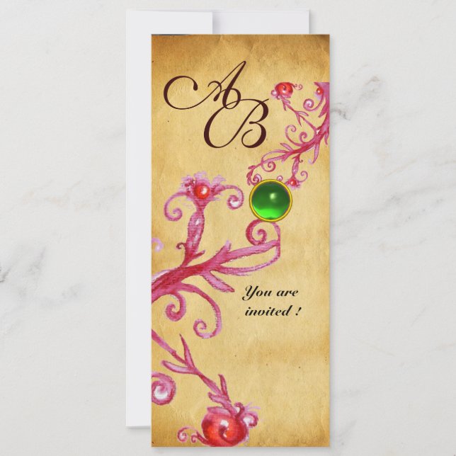 MAGIC BERRIES  MONOGRAM  Parchment Green Emerald Invitation (Front)