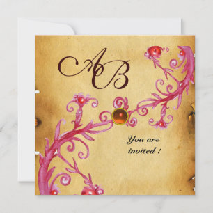 MAGIC BERRIES MONOGRAM Parchment Orange Agate Invitation